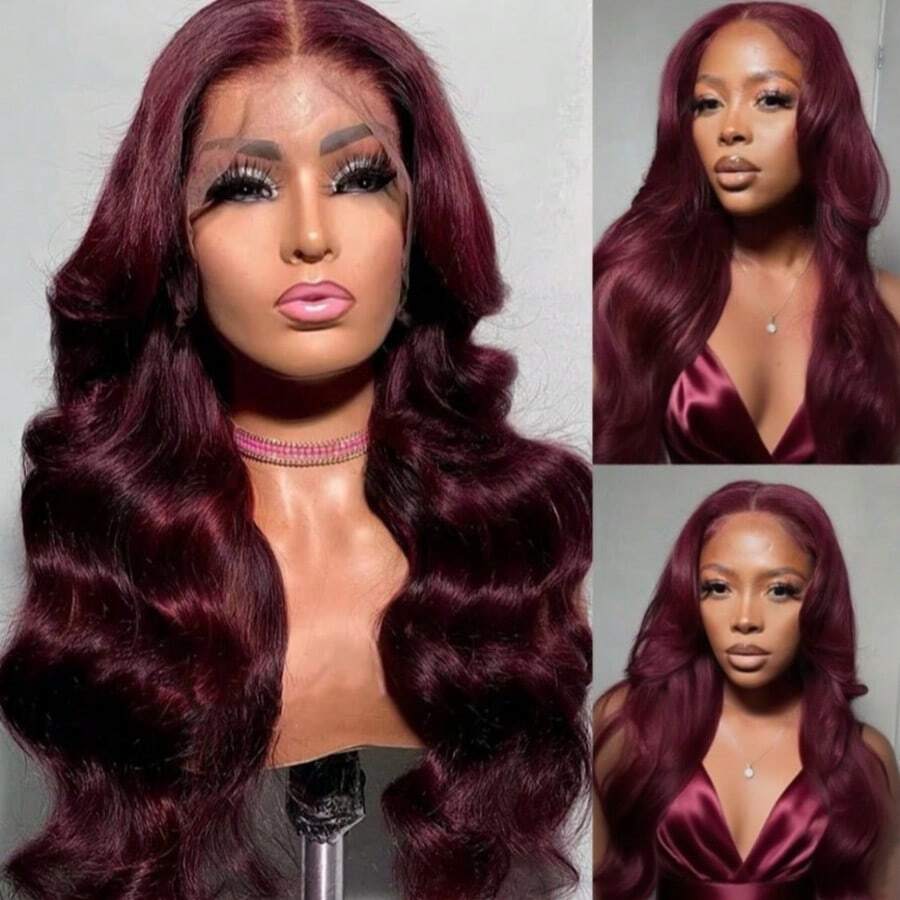 Ren Trong Suốt Sóng Tự Nhiên 13X4 Ren Phía Trước Bộ Tóc Giả 16-20 Inch 99J Tóc Tóc Giả Màu Burgundy