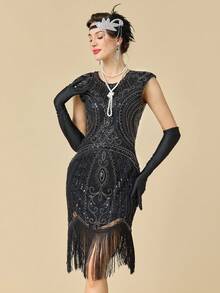Váy đầm Flapper thập niên 1920 dành cho nữ, váy cocktail tua rua sequin Great Gatsby thập niên 20 - Bạc - Xem 5