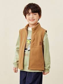 mini bala Kids Reversible Fleece Vest 2025 Autumn Soft Warm Outerwear - Dark Khaki - View 3