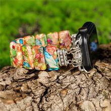 [Natural Stone Beaded Bracelet] Watch Handmade Natural Stone Beaded Bracelet - Vintage Elastic Solo Loop Strap With Jewelry Clasp - Colorful Marbled & Gemstone Design For Series 9/8/7/6/5/4/3/2/1 SE/Ultra, 41/40/37/42/44/45