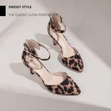 Women's IN3 D'Orsay Pumps Low Kitten Heels For Women Dress Shoes Pointed Closed Toe Wedding Bride Ankle Strap Dressy Silver Black Nude White Gold Heels For Women-2025 - 豹紋絨面革 - 查看 4