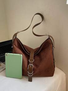 Sac à épaule pour femme, sac fourre-tout avec boucle, grand sac , couleur café, convient pour le shopping et les déplacements - Marron - Voir 5