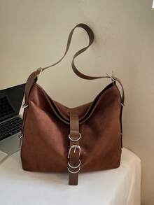 Sac à épaule pour femme, sac fourre-tout avec boucle, grand sac , couleur café, convient pour le shopping et les déplacements - Marron - Voir 2