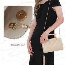 Straw Clutch Purses Women Summer Beach Bag Woven Evening Handbags Top Handle Shoulder Bag Vacation - 卡其色 - 查看 6