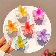 A Set Of 3 Gradient-Colored Flower Hair Clips For Women - Made Of Plastic With Mixed Colors, Casual Style, Suitable For Outings And Commuting, An Ideal Gift For A Woman's Birthday. - 彩色 - 查看 5