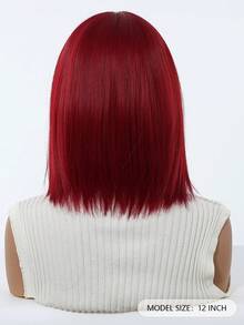 12英寸短款红色假发，带刘海，合成纤维材质 - 色彩鲜艳，自然逼真的波波头假发，适合女性，可调节发网，易于造型，完美适用于派对/日常佩戴/角色扮演，圣诞节礼物佳选 - 紅色 - 查看 4