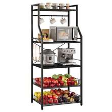 CuteHairy 5 Tier Kitchen Storage Rack Metal Frame Microwave Oven Stand With 8 S Hooks - Black - View 4