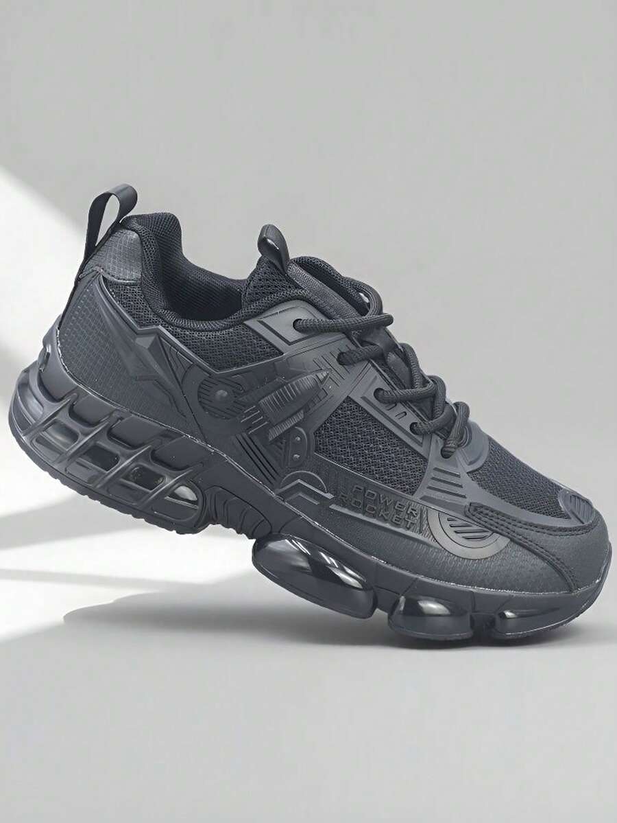 Men's Thick Sole Sneakers, Anti-Slip & Durable Low-Top Round Toe Lace-Up Sports Shoes, Soft & Comfortable Knit Mesh Breathable Casual Running Shoes For Young Men, Suitable For Campus, Daily Commute And Leisure