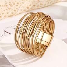 1 Pc Bohemian Style Multi-Layer PU Leather Bracelet, High Quality Color Blocking Series Leather Bracelet Jewelry