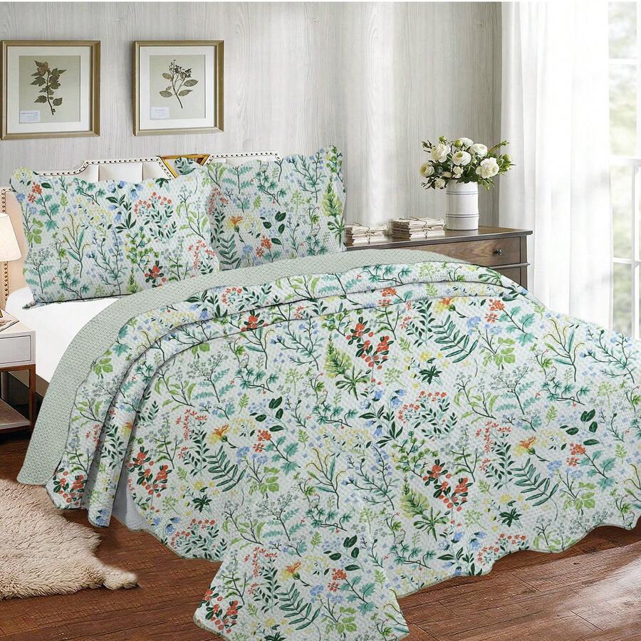 3-Piece Printed Double-Sided Bedspread Kit - Print 7 - View 1