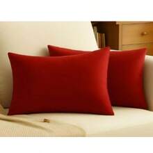 KIT OF 2 RECTANGULAR BAGUETTE CUSHION COVERS 28 X 56 CM PLAIN SUEDE - Đỏ - Xem 3