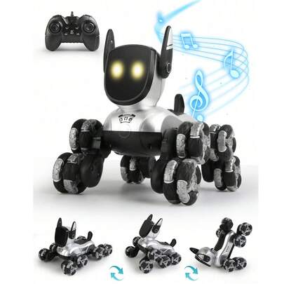 1pc 8WD Remote Control Robot Dog, 2.4GHz Mechanical RC Dog, Climbing Stunt Off-Road Toy Robot Car, Music & Light-Up Toy Vehicle, 360° Rotating RC Robot Toy, Suitable For Children Boys Girls Birthday Christmas Easter Gift 3-12 Years Old