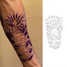 临时纹身贴纸 - 1 件，逼真的风格，大胆逼真的设计，和平鸽，经典引言妆容图案，防水防汗，哑光持久非永久性纹身，适合初学者。 - 黑色 - 查看 9