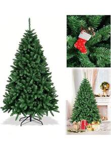 Albero di Natale verde di lusso, albero di Natale in plastica senza luci, adatto per uso domestico e commerciale, facile da montare, senza elettricità richiesta, perfetto per decorazioni di Ognissanti, Natale e Capodanno, fascino festivo per decorazioni natalizie per la casa, regali di Natale, decorazioni natalizie