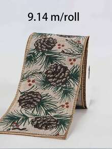 1 pièce Ruban de Noël à bord en fil de 9,14 mètres/rouleau, 63,5 mm 6,35 cm, convient pour les invitations de mariage, les bouquets de mariée, l'emballage cadeau, les artisanats DIY, la décoration de scène, la décoration de Noël et de vacances, la décoration de la pièce, la décoration de Noël à la maison