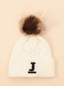 1 件儿童刺绣条纹字母白色针织帽，经典时尚休闲帽，适合男孩和女孩秋冬日常穿着和返校 - 彩色 - 查看 6