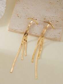1pair Minimalist Design Long Tassel Snake Bone Chain Earrings - Gold 1 Pair - View 3