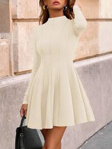 Fall Dresses For Women Elegant Classy Casual Long Sleeve Swing A Line Ruffle Short Homecoming White Party Dress - 米色 - 查看 6