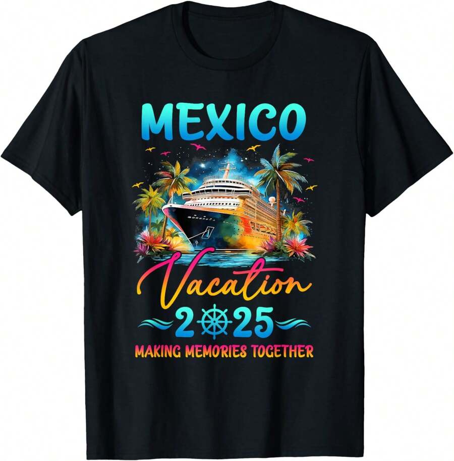 Mexico Family Vacation 2025 Matching Group Summer T-Shirt - Black - View 1
