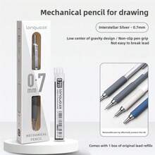 1pc Automatic Mechanical Pencil, 0.3mm/0.5mm/0.7mm/0.9mm Options, Suitable For Drawing, Sketching, Writing, Silver/Black Color, Refillable, High-Quality Drafting Pencil