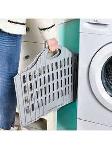 可折叠带提手洗衣篮，大容量衣物及毛绒玩具收纳盒，脏衣整理架，节省空间悬挂式洗衣篮，适合旅行、储物、宿舍及公寓使用（请注意产品尺寸。谢谢！） - 彩色 - 查看 2