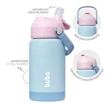 Copo Garrafa Térmica Infantil +3 Quente Frio Autonomia 5 horas Parede Dupla Inox 360ml Buba