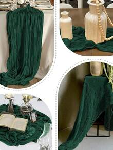 1/5/10Pcs 90*180cm/90*300cm/90*400cm Bohemian Style Green Gauze Long Tablecloth, Translucent Cheesecloth Romantic Tablecloth, Suitable For Wedding Reception Bride Holiday Birthday Valentine's Day Party Dining Table Restaurant Dressing Table Decoration, Home Decoration, Scene Decoration