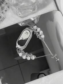 1 pieza Pulsera de mujer con piedra de ojo de gato apta para Xiaomi Mi Band 10/9, rastreador de fitness inteligente 8/7, Band 10/9/8/7, de moda y elegante para el verano - Collar de ojo de gato blanco - Ver 1