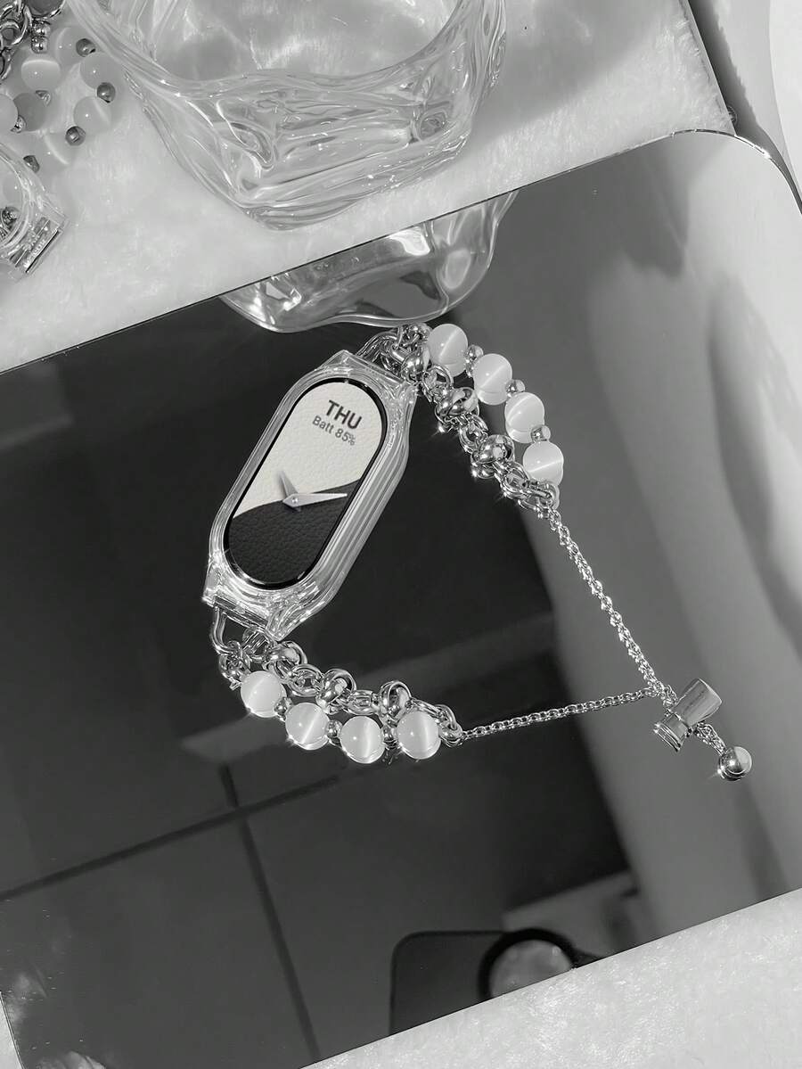 1 pieza Pulsera de mujer con piedra de ojo de gato apta para Xiaomi Mi Band 10/9, rastreador de fitness inteligente 8/7, Band 10/9/8/7, de moda y elegante para el verano - Collar de ojo de gato blanco - Ver 1