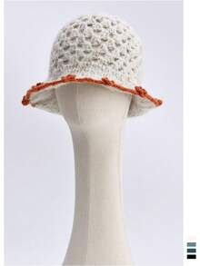 1 件复古提花针织渔夫帽，适合女士，春夏季，百搭，小脸框架渔夫帽，粉色条纹撞色手工秋季配饰