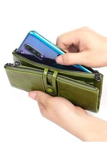 MIYIN RFID Blocking Large Capacity Bifold Women's Wallet, Vintage Zipper Soft Leather Material, Multiple Card Slots & Clear ID Window, Can Hold Credit Cards/ID/Cash/Phone, Quilted Detail Design, Can Be Used As Card Case/Clutch, Suitable For Women's Business & Casual Occasions, Also Suitable For Men, Long Wallet - Green - View 8