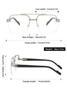 1 Pair Unisex Silver Geometric Half-Frame Metal Glasses, Suitable For Reading, Gaming, Computer, Phone Use, Anti-Fatigue Clear Lens Accessory - Yinping - View 4