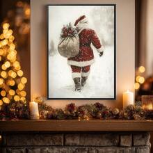 1 szt., płótno ścienne, dekoracje świąteczne, oprawione ozdoby świąteczne, śnieżny zimowy krajobraz, Święty Mikołaj, wystrój świąteczny w stylu rustykalnym, wystrój bożonarodzeniowy w stylu vintage, bałwan, choinka, pociąg świąteczny, dekoracja pokoju bożonarodzeniowego, wystrój salonu