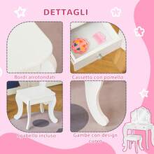 HOMCOM Toeletta per Bambini con Sgabello in Legno, Tavolo Trucco con Triplo Specchio, 63x40x85.5cm - Rosa - Visualizzare 5