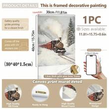 1 szt., płótno ścienne, dekoracje świąteczne, oprawione ozdoby świąteczne, śnieżny zimowy krajobraz, Święty Mikołaj, wystrój świąteczny w stylu rustykalnym, wystrój bożonarodzeniowy w stylu vintage, bałwan, choinka, pociąg świąteczny, dekoracja pokoju bożonarodzeniowego, wystrój salonu