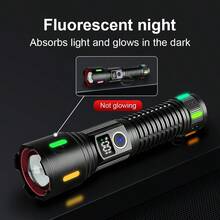 200000流明最强手电筒 5种模式 Type-C 可充电 LED 手电筒 可变焦大功率 LED 手电筒 USB 战术提灯