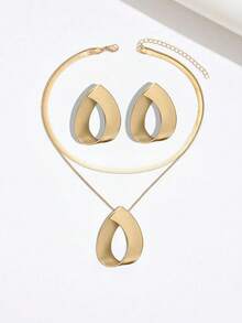 3 Stücke asymmetrisches geometrisches, mehrschichtiges elegantes Modeschmuckset aus Ohrringen, Anhänger und Halskette