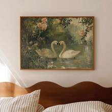 1 幅无框仿古天鹅湖复古乡村海报浪漫忧郁深色墙壁艺术帆布印刷简约农舍小屋风格装饰复古绘画适合情侣、情侣、公寓、客厅、卧室、现代家居装饰 - 彩色 - 查看 4