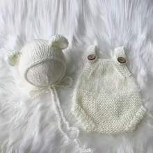 1 Set Newborn Knitted Bear Hat And Romper Outfit, Photography Prop For Baby Boys And Girls, Teddy Bear