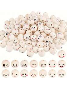 10pcs,50pcs,150pcs Assorted Joyful Face Wooden Beads, 20mm - Ideal For DIY Jewelry, Bracelets, Necklaces & Crafting Decorations, Variety Of Cute Expressions, Decorative Beads|Facial Expression Beads|Durable Wood, Beads For Jewelry Making - Multicolor - View 14