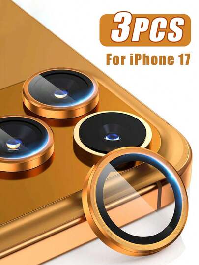 3入組，適用於 iPhone 17 Pro/17 Pro Max Apple 相機鏡頭保護蓋，AR+AF 強化玻璃，9H 防碎，高清晰透明金屬鏡頭蓋，2025 新款，橘色，適合日常、辦公、居家使用，防水、防震、防摔、防刮