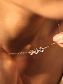 1pc Minimalist Sparkling Cubic Zirconia Necklace, 925 Sterling Silver Women's Delicate Adjustable Necklace - Luxury Jewelry Suitable For Daily Wear, Parties, Banquets, Gifts - Round - View 4