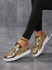 Modische Damen Lässig Sportschuhe, glänzende Reiseschuhe, Studentensnneaker, Schnürschuhe für Athletik, flache Laufschuhe, leichte Lässig Schuhe, ganzjährig niedrige Schuhe, Glitzerschuhe, stilvolle und personalisierte Modeschuhe