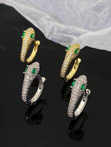 1 Pair S925 Sterling Silver Snake Hoop Earrings With Micro-Inlaid Zirconia Stones, Luxury European & American Design Jewelry For Women, Suitable For Valentine's Day, Anniversary, Birthday, Party, Daily Wear