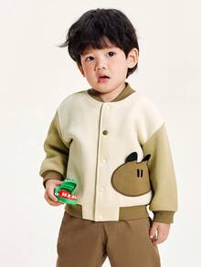 mini bala Kids College Style Baseball Jacket Soft Durable Comfortable Fall Outerwear - Light Khaki - View 2
