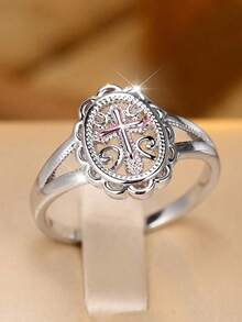 1 件玫瑰金基督教十字架戒指，适合女士女孩耶稣基督戒指宗教珠宝情人节礼物、妈妈、母亲节礼物 - 玫瑰金 - 查看 4