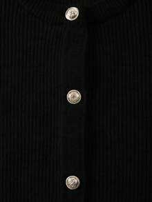 FOR BEAUTY Autumn And Winter New Solid Color Single Breasted Round Neck Ribbed Long Sleeved Knitted Sweater Women's Top, Fashionable, Simple, Gentle, Atmospheric, Slim Fitting Temperament Suitable For Daily Commuting Sweater Coat , Women's Clothing Chic Autumn New Year