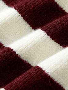 Frühlings-/Sommer-Neuheit Strickjacke von FOR BEAUTY, minimalistischer Lässig-Stil, Rundhalspullover mit Langarm, gestreift, Metallknöpfe, vielseitig & modisch, eleganter Top für den Büroalltag - Tiefrot und Perlweiß - Übersicht 6