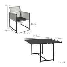 Outsunny 5 Pieces Garden Dining Set, Outdoor Patio Cube Set, 4 Seater Outdoor Table And Chairs With Foldable Backrest, Tempered Glass Top, Handwoven Rope For Poolside, Space-Saving, Light Grey - Light Grey - View 2