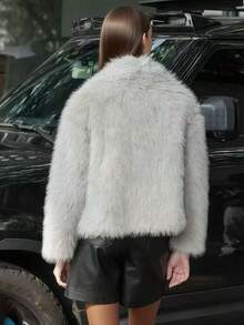 Neuer Herbst/Winter Dicker Kunstpelz Kragen Kunstpelz gefüttert Mittellanger modischer Pelzeffekt Kurzer Mantel